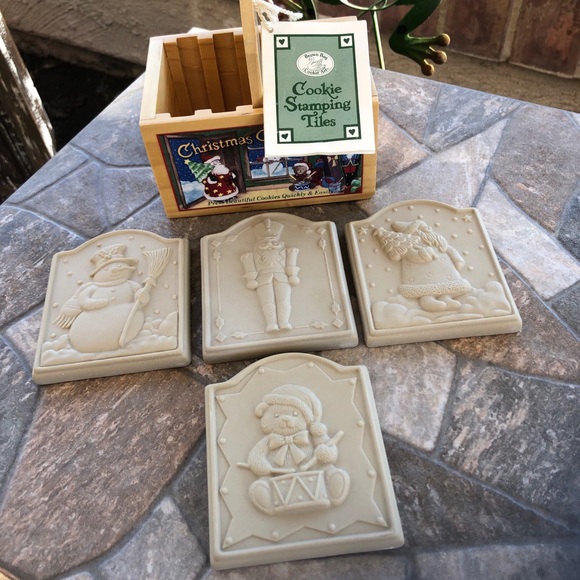 Brown Bag Christmas Cookie Mold Stamping Tiles Set With Caddy - Picture 2 of 12